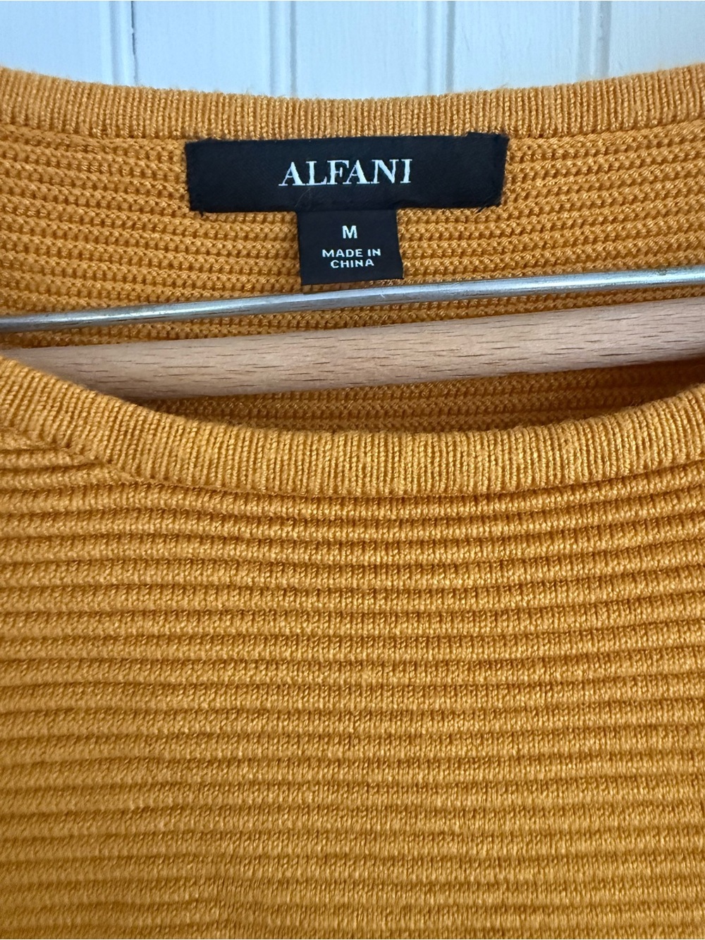 Alfani Mustard Ribbed Yoke Knit Top with zipper detail - Picture 2 of 5